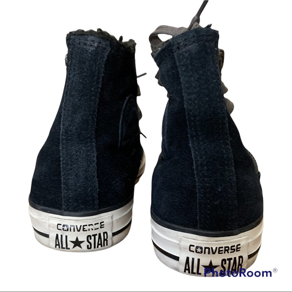 Converse black suede leather faux fur-lined high-top zip sneakers - Picture 4 of 6